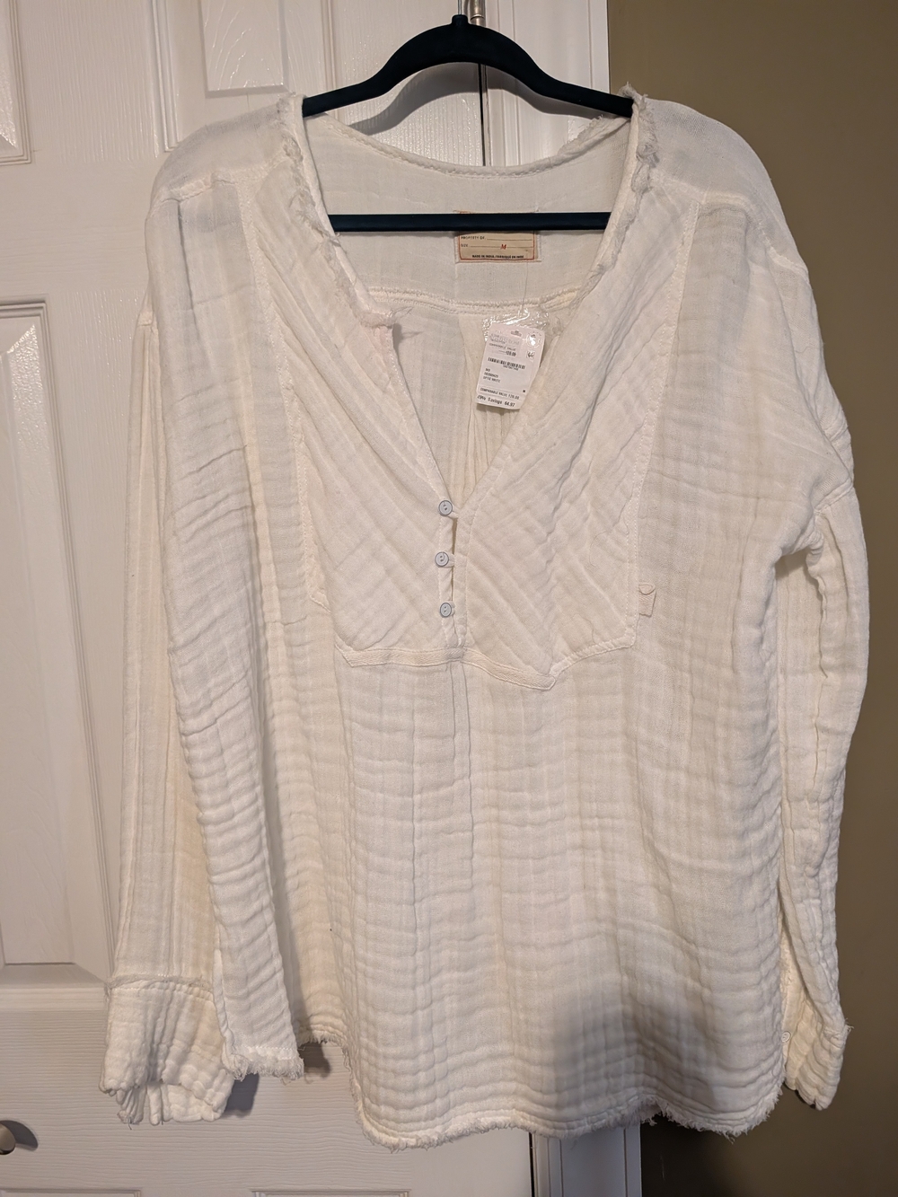 Free People Cream Gauze Henley Tunic